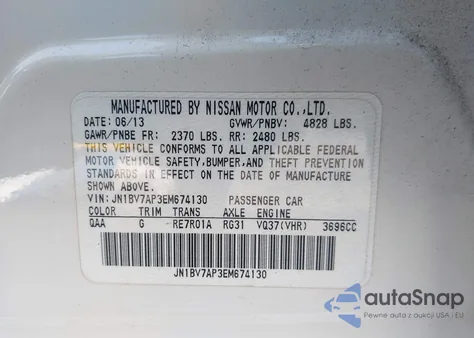 2014 Infiniti Q50 Premium z USA, uszkodzony, nr VIN JN1BV7AP3EM674130